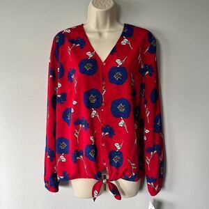 Liz Claiborne Floral Blouse with Tie Waist Size M  NWT!